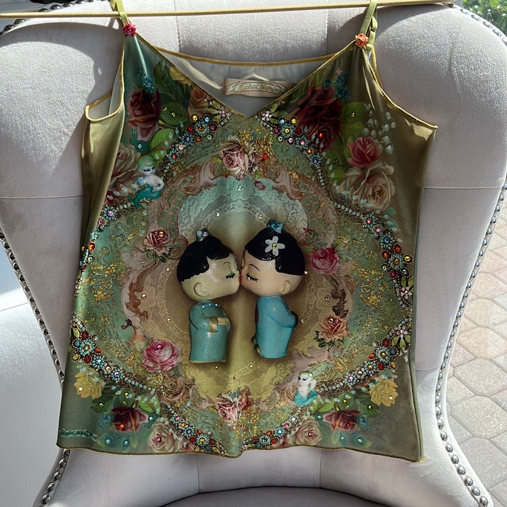 Michal Negrin boutique collection. Never worn. Adorned with swarovski crystals.